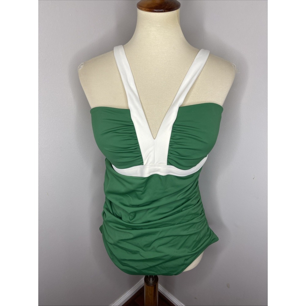 New Boden Corsica V-neck Swimsuit Green US 14 Long - Picture 3 of 11